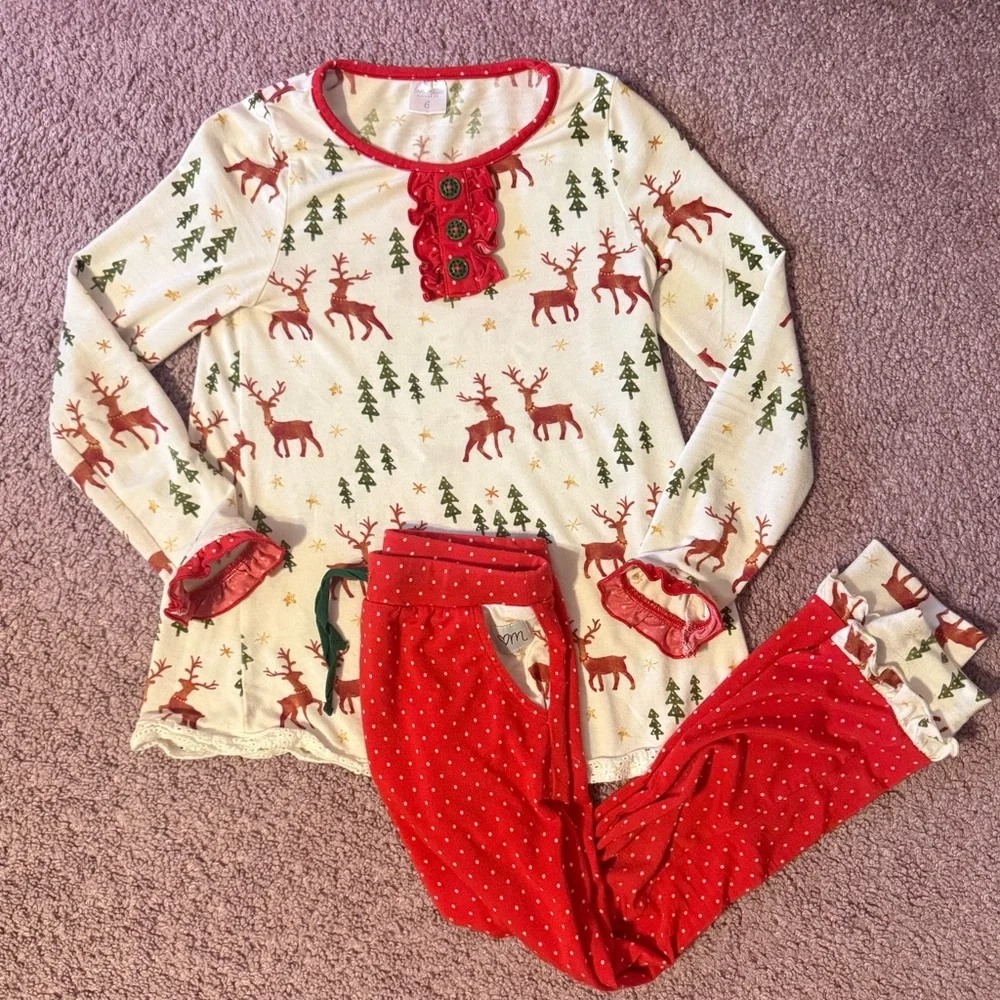 Girls Holiday Reindeer Bamboo Pajama Set